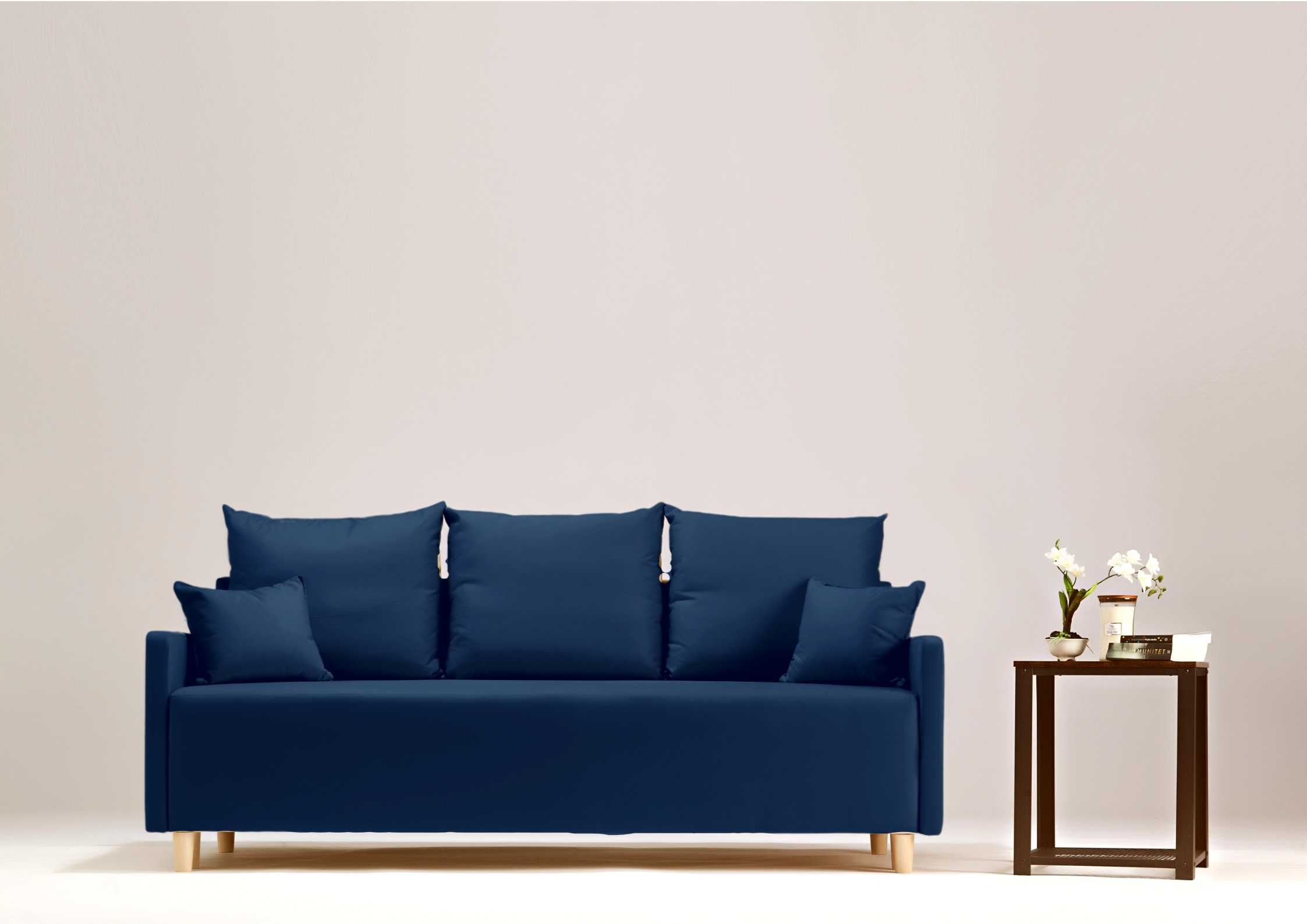 Granatowa skandynawska sofa rozkładana